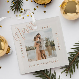 ミニマルモダン結婚したメリーと金ゴールドスクリプトの写真 ガラスオーナメント