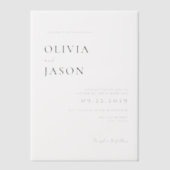ミニマルモダン結婚の ベラム紙招待状 (正面)