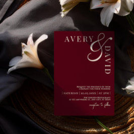 ミニマルモダン結婚リストの赤写真 招待状