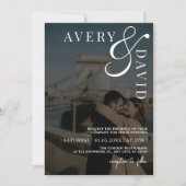 ミニマルモダン結婚リストの黒写真 招待状 (正面)