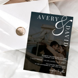 ミニマルモダン結婚リストの黒写真 招待状