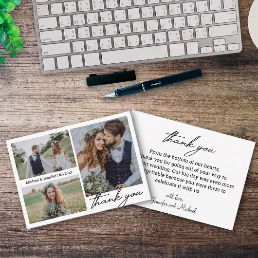 ミニマルモダン結婚感謝していの3枚の写真が集まる ノートカード