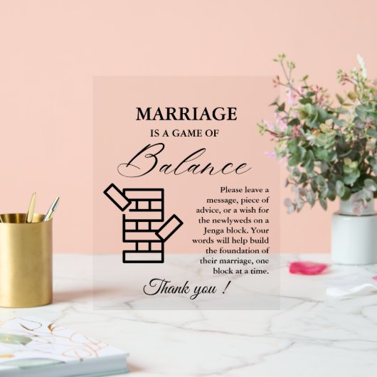 ミニマルモダン結婚Jenga Game Guestbook Sign アクリルサイン (ウェディング)