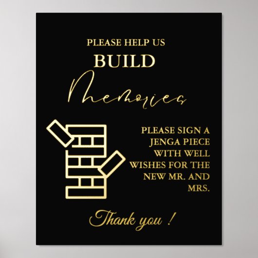ミニマルモダン結婚Jenga Game Guestbook Sign 箔ポスター (正面)