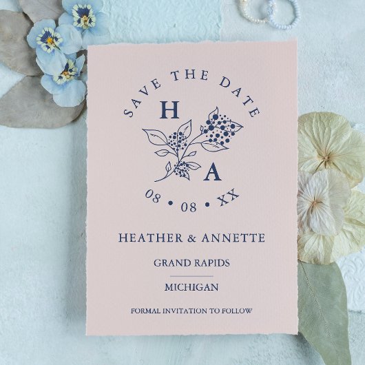 ミニマルモダン結婚Wilflowers Bunchイニシャル ラバースタンプ