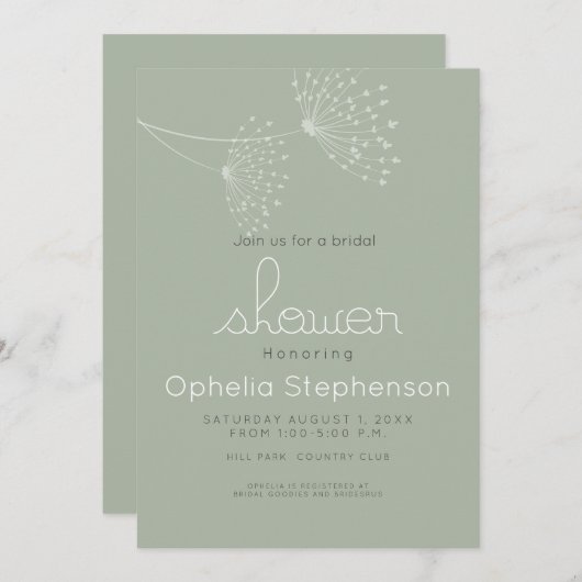 ミニマルモダン花セージ緑と白 招待状 (正面/裏面)