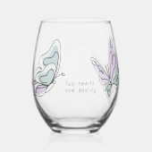 ミニマルモダン薄紫とダスティブルーバタフライ ステムなしワイングラス (裏面)