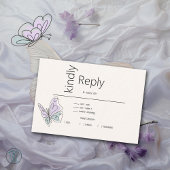 ミニマルモダン薄紫とダスティブルーバタフライ 出欠カード