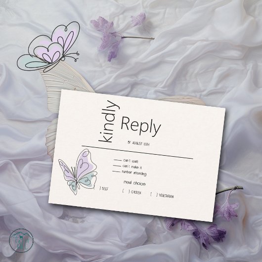 ミニマルモダン薄紫とダスティブルーバタフライ 出欠カード
