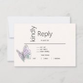 ミニマルモダン薄紫とダスティブルーバタフライ 出欠カード (正面)