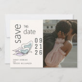 ミニマルモダン薄紫とダスティブルーバタフライ 招待状 (正面)