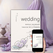 ミニマルモダン薄紫とダスティブルーバタフライ 招待状