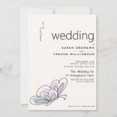 ミニマルモダン薄紫とダスティブルーバタフライ 招待状 (正面)