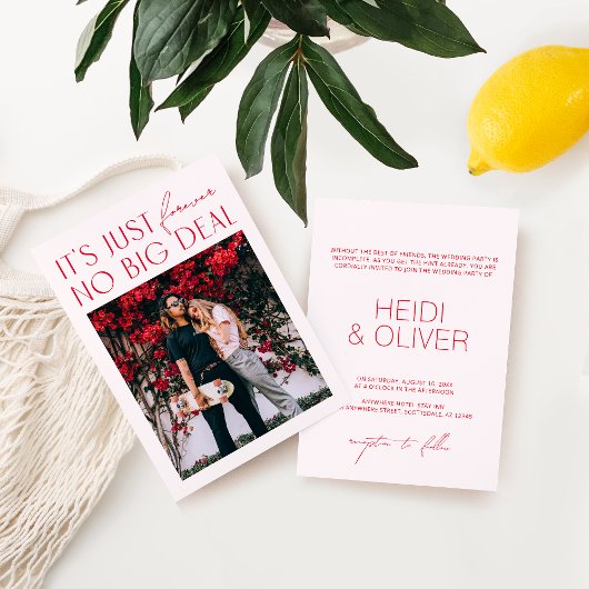 ミニマルモダン赤面ピンクデジタ結婚ル写真の受信 招待状