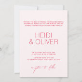 ミニマルモダン赤面ピンクデジタ結婚ル写真の受信 招待状 (裏面)