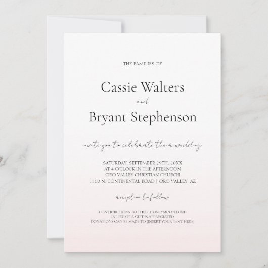 ミニマルモダン赤面ピンクフェードシック結婚ズ 招待状 (正面)