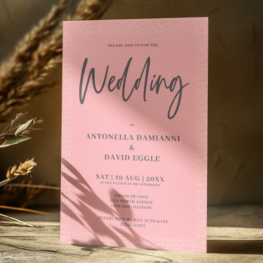 ミニマルモダン赤面ピンクQRコー結婚ド 招待状