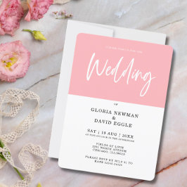 ミニマルモダン赤面ピンクQRコー結婚ド 招待状