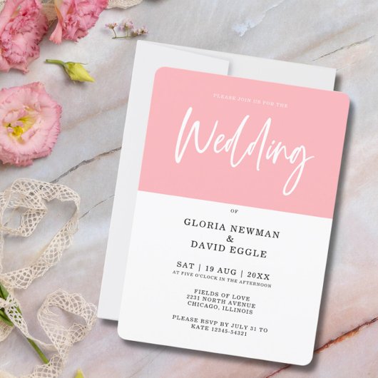 ミニマルモダン赤面ピンクQRコー結婚ド 招待状