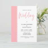 ミニマルモダン赤面ピンクQRコー結婚ド 招待状 (スタンド正面)