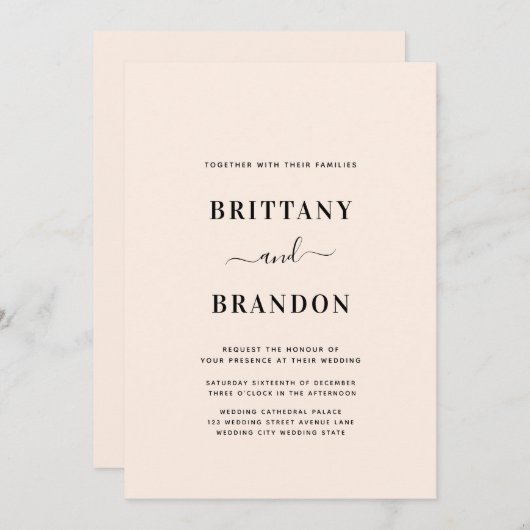 ミニマルモダン赤面ピ結婚ンク 招待状 (正面/裏面)