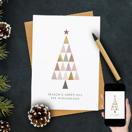 ミニマルモダン赤面金ゴールドシンプルクリスマスツリー シーズンカード