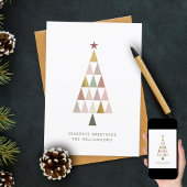 ミニマルモダン赤面金ゴールドシンプルクリスマスツリー シーズンカード