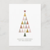ミニマルモダン赤面金ゴールドシンプルクリスマスツリー シーズンポストカード (正面)
