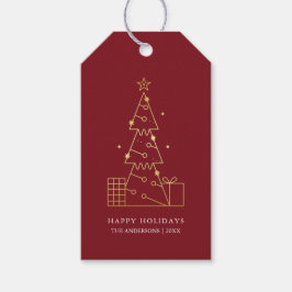 ミニマルモダン金ゴールドクリスマスツリーレッド ギフトタグ