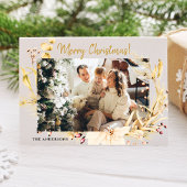 ミニマルモダン金ゴールドクリスマスフォトファミリー シーズンカード