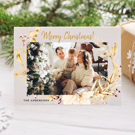 ミニマルモダン金ゴールドクリスマスフォトファミリー シーズンカード