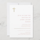 ミニマルモダン金ゴールドクロスバプテスマ 招待状 (正面)