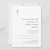 ミニマルモダン金ゴールドクロスバプテスマ 招待状 (正面)