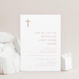 ミニマルモダン金ゴールドクロスバプテスマ 招待状