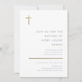 ミニマルモダン金ゴールドクロスバプテスマ 招待状 (正面)