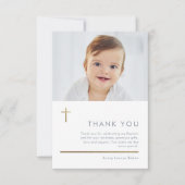 ミニマルモダン金ゴールドクロスフォトバプテスマ サンキューカード (正面)