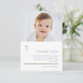 ミニマルモダン金ゴールドクロスフォトバプテスマ サンキューカード (スタンド正面)