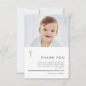ミニマルモダン金ゴールドクロスフォトバプテスマ サンキューカード (正面)
