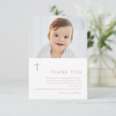 ミニマルモダン金ゴールドクロスフォトバプテスマ サンキューカード (スタンド正面)