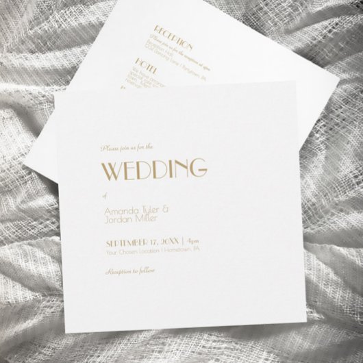 ミニマルモダン金ゴールドスクエアデコオールワン結婚ズ 招待状