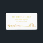 ミニマルモダン金ゴールドスクリプトMerry Christmas ラベル<br><div class="desc">ミニマルモダンリストメリークリスマスクリスマスツリー。魅力的なモダンプロフェッショナルデザインとコンテンポラリーtouch。エレガンスとスタイルのtouch。カスタマイズモノグラムのイニシャル、名前とアドレスの詳細。</div>