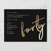 ミニマルモダン金ゴールドタイプ40歳の誕生日 インビテーションポストカード (正面)