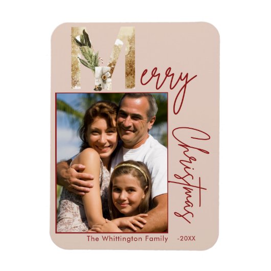 ミニマルモダン金ゴールドフォトクリスマスカード マグネット (縦)