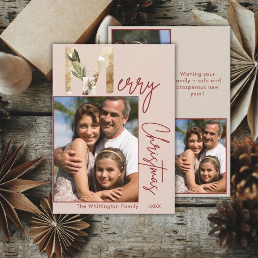 ミニマルモダン金ゴールドフォトクリスマスカード 招待状