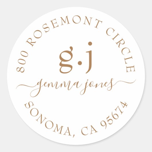 ミニマルモダン金ゴールドモノグラムスクリプト名 ラウンドシール (正面)