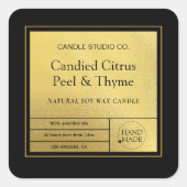 ミニマルモダン金ゴールドラグジュアリーキャンドルラベル スクエアシール (正面)