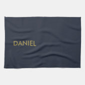 ミニマルモダン金ゴールド文字ネイビーブルー キッチンタオル (横)