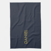 ミニマルモダン金ゴールド文字ネイビーブルー キッチンタオル (縦)