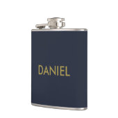 ミニマルモダン金ゴールド文字ネイビーブルー フラスク (左)