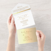 ミニマルモダン金ゴールド結婚ズ オールインワン招待状 (貼ってはがせる)